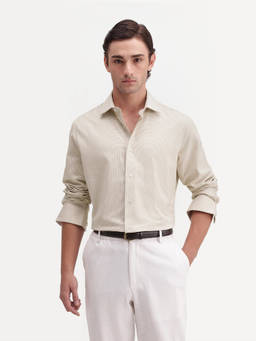 Rare Rabbit - Chawa Men Light Beige Checked Cotton Spread Collar Shirt