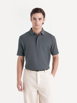 Rare Rabbit - Crin-A26 Men Dusky Teal Solid Zip Polo T-Shirt