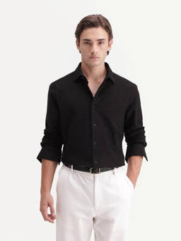 Rare Rabbit - Elk Men Black Textured Jacquard Cotton Shirt