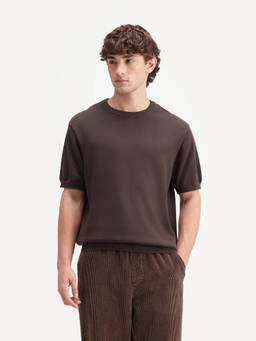 Rare Rabbit - Erter Men Dark Brown Solid Cotton Crew Neck T-Shirt