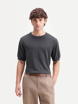 Rare Rabbit - Erter Men Charcoal Grey Solid Cotton Crew Neck T-Shirt