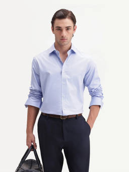 Rare Rabbit - Farga Men Light Blue Solid Cotton Spread Collar Formal Shirt