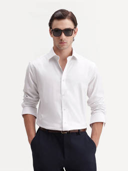 Rare Rabbit - Farga Men White Solid Cotton Spread Collar Formal Shirt