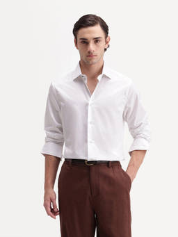 Rare Rabbit - Frosto White Men White Jacquard Cotton Regular Fit Shirt