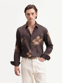 Rare Rabbit - Glide Men Brown Floral Print Satin Shirt