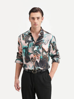 Rare Rabbit - Jeko Multi Abstract Print Spread Collar Shirt