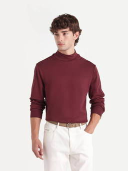 Rare Rabbit - Mick-A26 Men Dark Maroon Solid High Neck T-Shirt