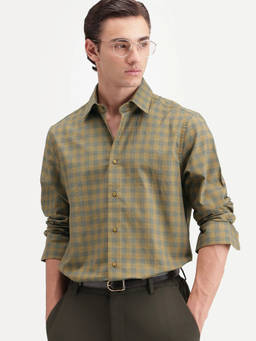 Rare Rabbit - Oath Men Green Checked Cotton Shirt