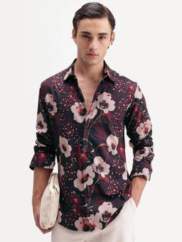 Rare Rabbit - Pomo Black Men Black Printed Spread Collar Casual Shirt