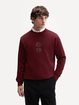 Rare Rabbit - Rarko Men Dark Red Solid Monogram Crew Neck Sweatshirt