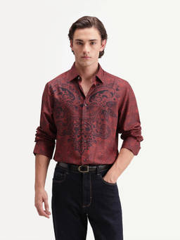 Rare Rabbit - Reno Burgundy Paisley Print Cotton Blend Shirt