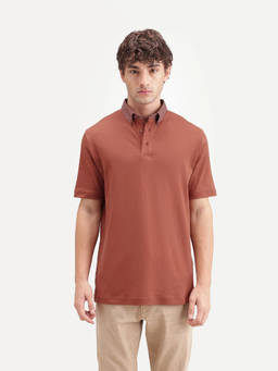 Rare Rabbit - Ringer-A26 Men Rust Solid Cotton Polo T-Shirt