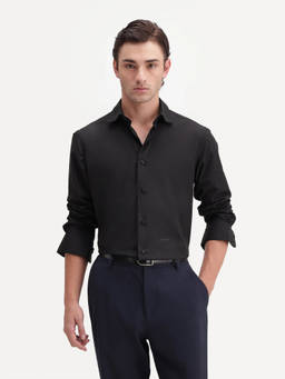 Rare Rabbit - Rovin Men Black Solid Spread Collar Regular Fit Shirt