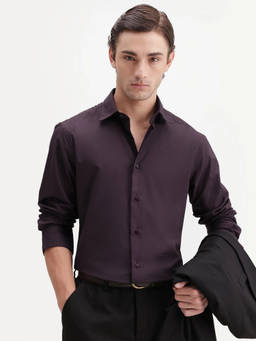 Rare Rabbit - Rovin Men Dark Brown Solid Spread Collar Regular Fit Shirt
