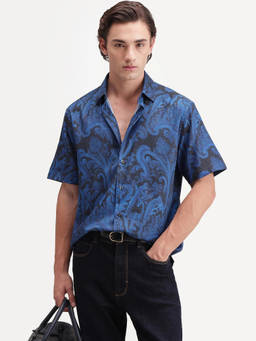Rare Rabbit - Royo Men Black Paisley Print Spread Collar Shirt
