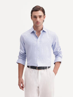 Rare Rabbit - Sang Men Blue Checked Cotton Spread Collar Regular Fit Shirt