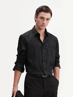 Rare Rabbit - Shin Men Black Jacquard Spread Collar Shirt