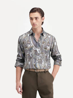 Rare Rabbit - Sway Men Dusky Green Paisley Print Spread Collar Shirt