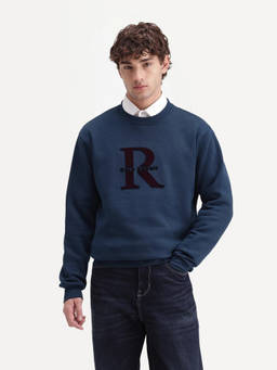 Rare Rabbit - Wazi Men Navy Blue Solid Embroidered Crew Neck Sweatshirt