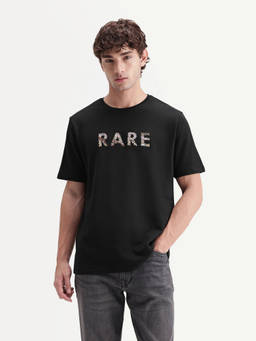 Rare Rabbit - Zane Men Black Graphic Crew Neck T-Shirt