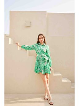 HOUSE OF SAL - Green Shirt Dress with Belt (Set of 2)
