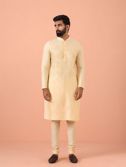 KISAH - Cream Slim Fit Solid Kurta with Churidar (Set of 2)