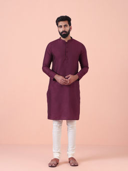 KISAH - Burgundy Slim Fit Solid Kurta with Churidar (Set of 2)