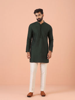 KISAH - Dark Green Cotton Blend Solid Kurta with Trouser (Set of 2)