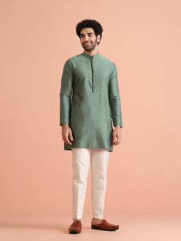 KISAH - Green Cotton Blend Solid Kurta with Trouser (Set of 2)
