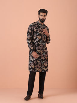 KISAH - Black Printed Kurta with Trouser (Set of 2)