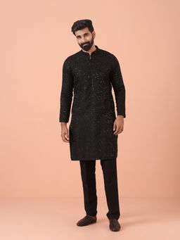 KISAH - Black Embellished Kurta with Trouser (Set of 2)