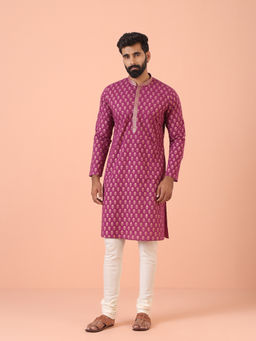 KISAH - Pink Printed Kurta with Churidar (Set of 2)