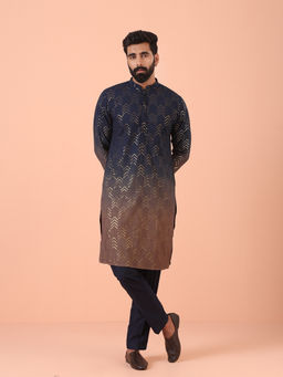 KISAH - Navy Blue Embellished Kurta with Trouser (Set of 2)