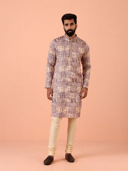 KISAH - Beige Printed Kurta with Churidar (Set of 2)