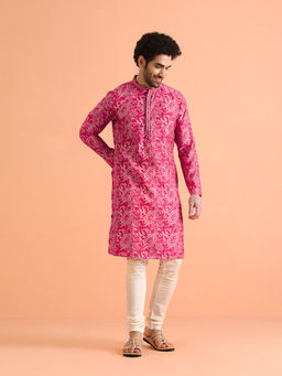 KISAH - Pink Printed Kurta with Churidar (Set of 2)