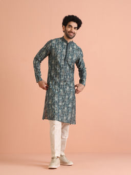 KISAH - Turquoise Cotton Blend Printed Kurta with Trouser (Set of 2)