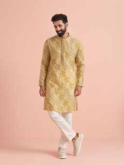 KISAH - Yellow Cotton Blend Printed Kurta with Trouser (Set of 2)