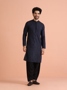 KISAH - Blue Silk Blend Self Design Kurta with Patiyala (Set of 2)