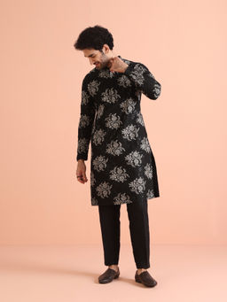KISAH - Black Cotton Blend Embroidered Kurta with Trouser (Set of 2)