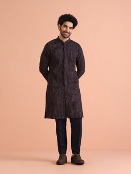 KISAH - Navy Blue Georgette Embroidered Kurta with Trouser (Set of 2)