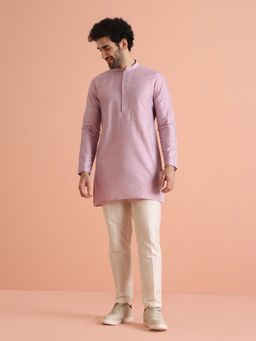 KISAH - Pink Slim Fit Solid Kurta with Trouser (Set of 2)