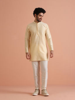 KISAH - Cream Cotton Blend Solid Kurta with Trouser (Set of 2)