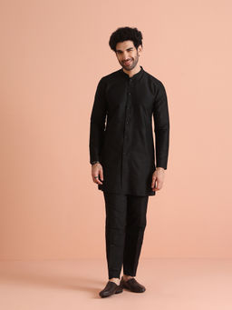 KISAH - Black Slim Fit Solid Kurta with Trouser (Set of 2)