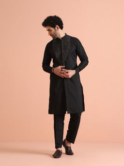 KISAH - Black Cotton Blend Embroidered Kurta with Trouser (Set of 2)