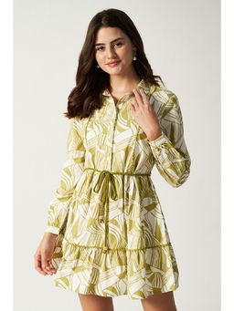HOUSE OF SAL - Green Printed Shirt Dress with Belt