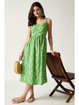 HOUSE OF SAL - Green Floral Printed Midi Dress