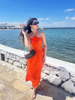 HOUSE OF SAL - Orange Flower Detailing Maxi Dress