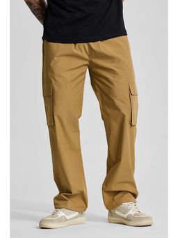Snitch - Tan Solid Loose Casual Cargo Pants for Men