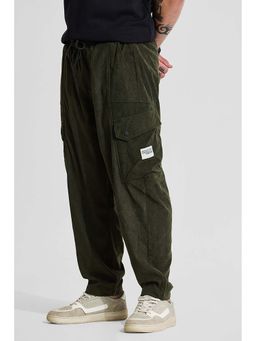 Snitch - Olive Solid Relaxed Casual Cargo Pants for Men