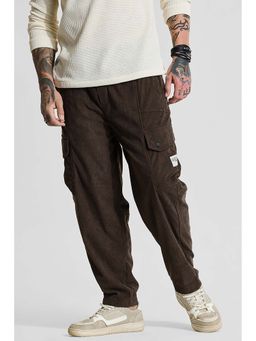 Snitch - Brown Solid Relaxed Casual Cargo Pants for Men